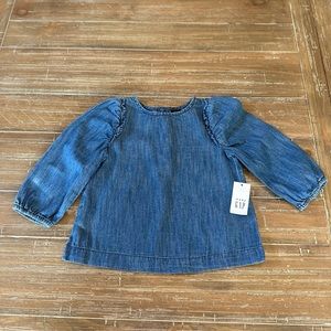 Toddler gap, long sleeve shirt with ruffle shoulder, sz 18-24mos